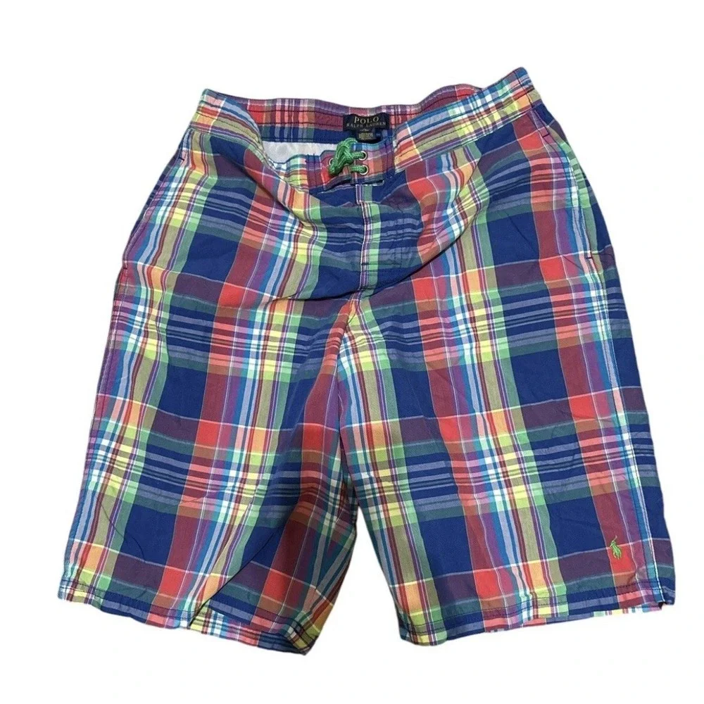 POLO RALPH LAUREN Swim‎ Shorts Trunks Boys size 6 BLUE Red Yellow Green PLAID